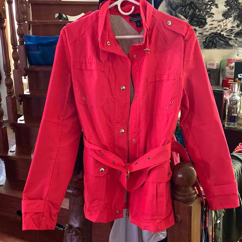 Tommy Hilfiger pink/red women’s coat with belt size Larger